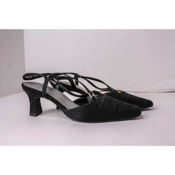 Mootsies Tootsies Collection Black Sling Back Heels Rhinestones Size 8W - Picture 4 of 7